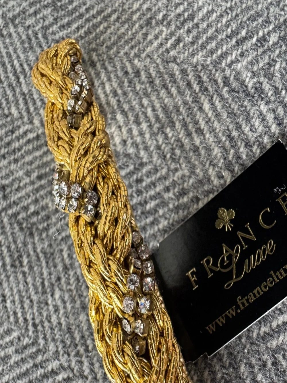 NWT, FRANCE LUXE, BRAIDED GOLD WITH CLUSTERS OF DIAMONDS WOVEN INTO THE BARRETTE